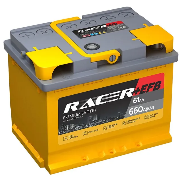 Аккумулятор RACER 61 Ач 660 А (EN), прямая полярность, LN2